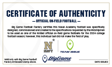 Navy Midshipmen Official Team Issue Game Football Certificate of Authenticity