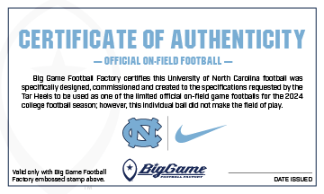 Florida State Seminoles Official Nike Game Football Certificate of Authenticity