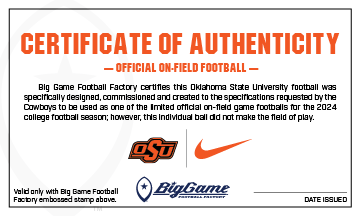 Oklahoma State Cowboys | Official Nike Game Football Certificate of Authenticity.