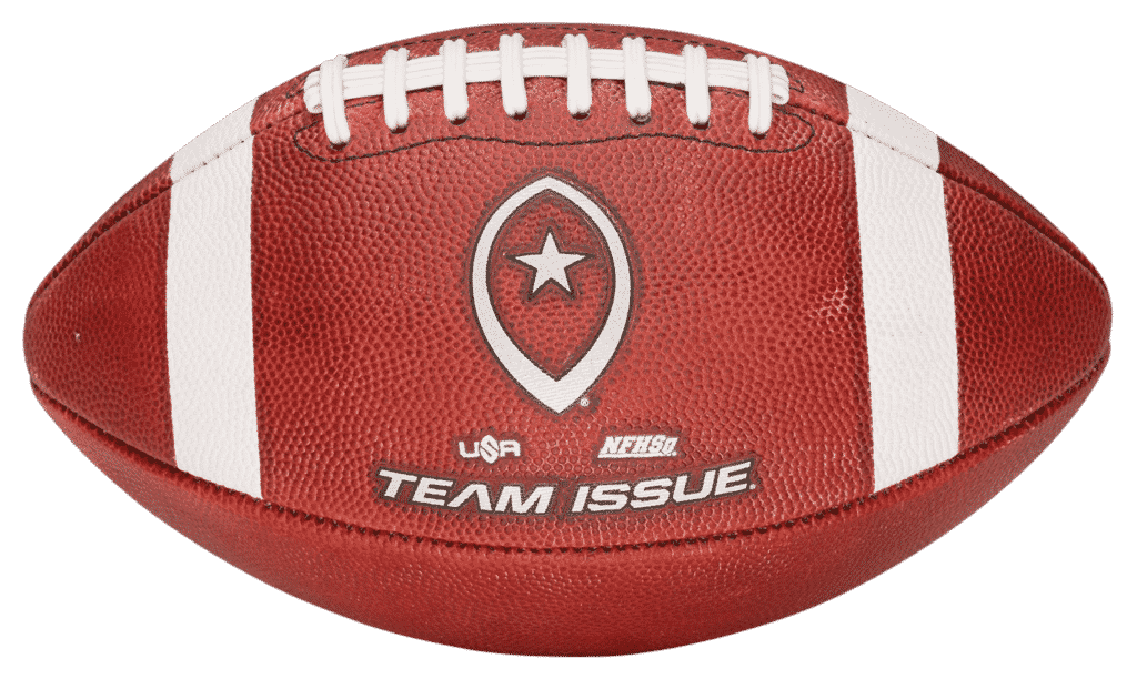 White team issue logo and Big Game logo on football